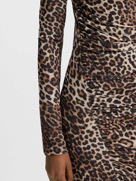 Midi Βραδινό Φόρεμα με Διαφάνεια Animal Print
