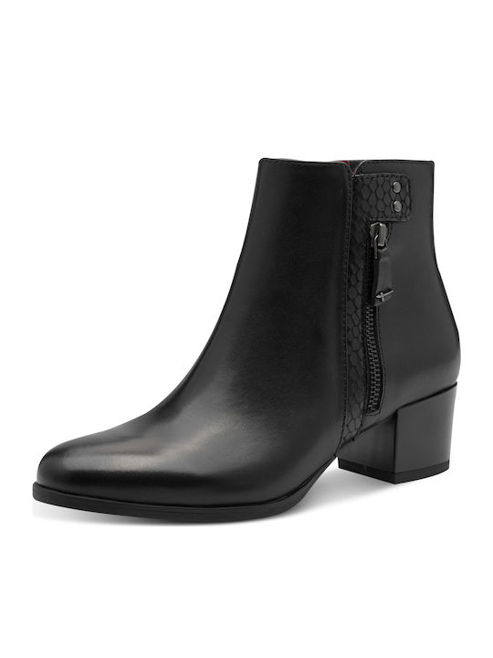 Leather Women's Ankle Boots with Medium Heel Black