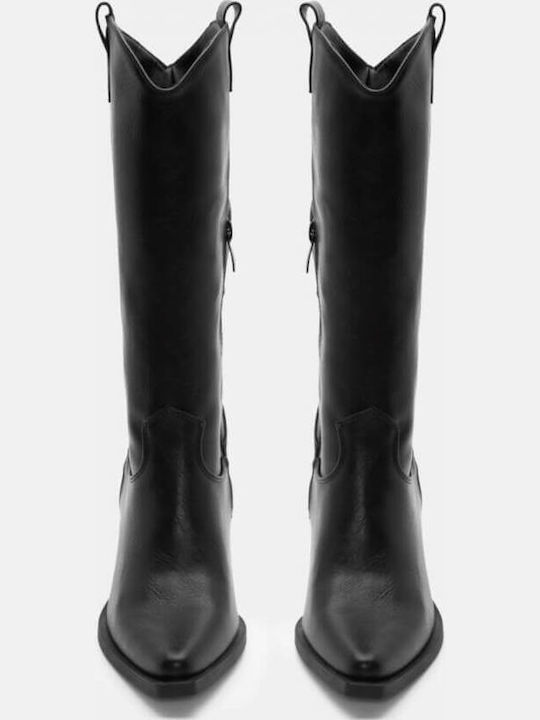 Leder Damenstiefel Cowboy Schwarz