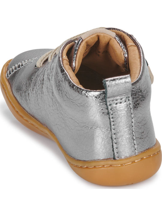 PEU CAMI Leather Kids Boots with Velcro Silver