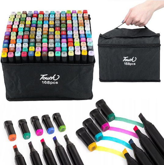 Set De Markeri Multicolori Cu Dublu Vârf Geantă De Depozitare Cu Bretea De Umăr 168 De Bucăți