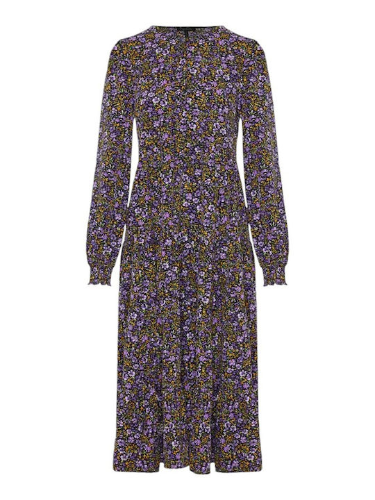 Midi Shirt Dress with Ruffles Royal Lilac Multi