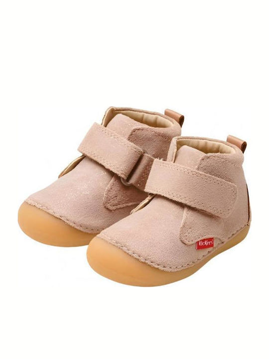 Ghete Copii din Suede cu Velcro Bej