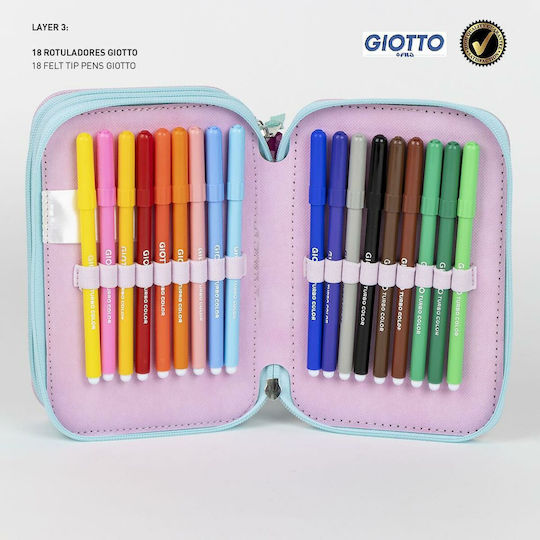 Equipped Fabric Pencil Case Giotto Gabby's Dollhouse 3 Zippers 43 Pieces 12 X 6 X 19 Cm