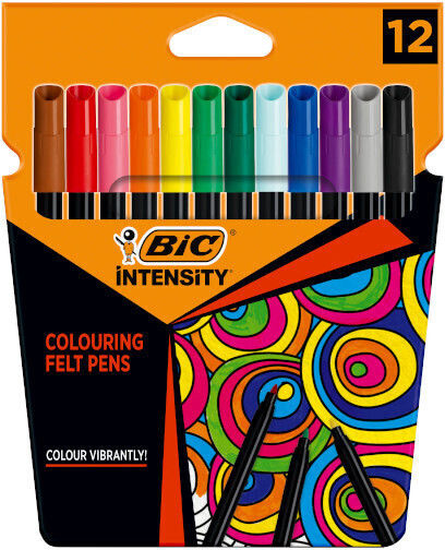 BIC Intensity Μαρκαδόροι Ζωγραφικής 0.9mm Πλενόμενοι Σετ 12 χρώματα με Μαύρο Σώμα και Βάση το Νέρο