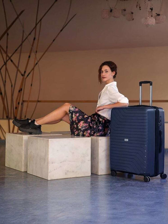 Lavor Cabin Hard Blue Travel Suitcase with 4 Wheels Height 55cm