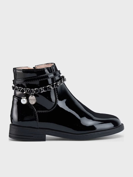 Kids Boots from Patent Leather with Zipper Black