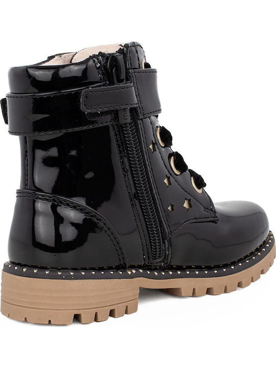 Biker Kinderstiefel aus Lackleder mit Reißverschluss Schwarz