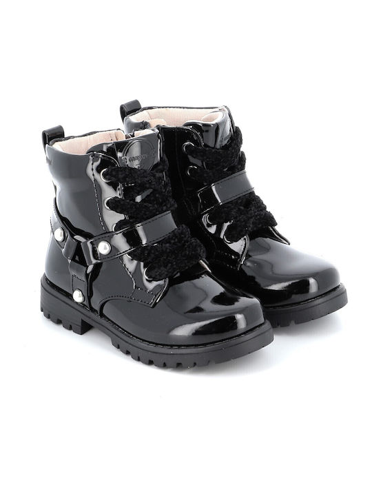 Biker Kinderstiefel aus Lackleder mit Reißverschluss Schwarz