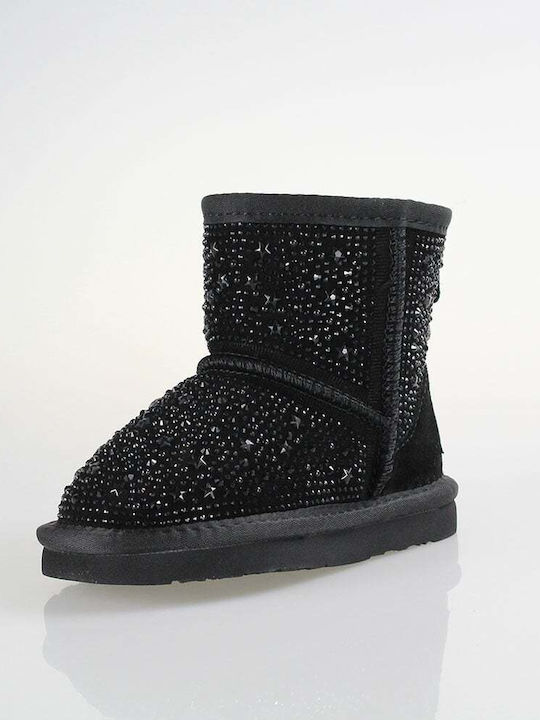 Olivia Suede Kids Boots with Zipper Black