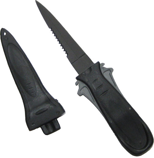 XDive Ribbon Teflon Diving Knife Stiletto Straight Serrated Blade 11cm Black with Blade 11cm