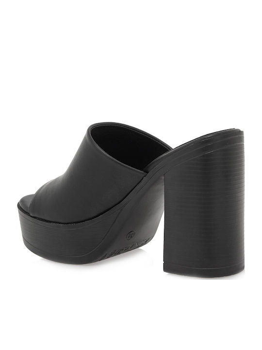 Mules with Chunky High Heel in Black Color