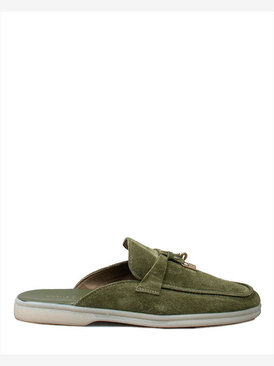 Flat Suede Mules σε Πράσινο Χρώμα