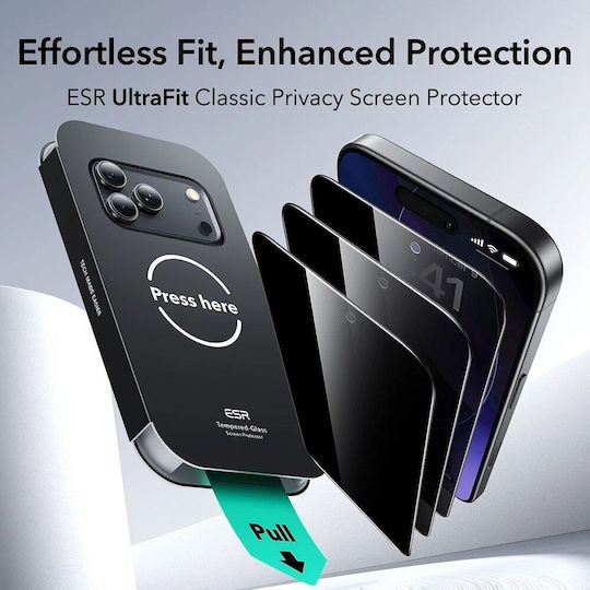 ESR Ultrafit Privatsphäre Gehärtetes Glas 3Stück Schwarz (iPhone 17 / 17 Pro / 16 Pro)