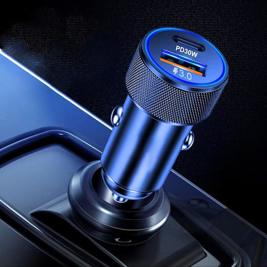 Techsuit Încărcător Auto 48W Încărcare Rapidă cu Porturi: 1xUSB 1xType-C Negru Culoare