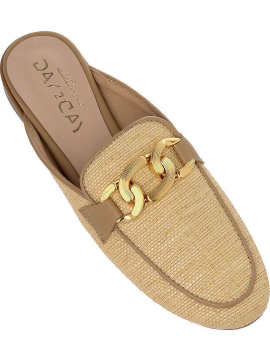 Flat Δερμάτινα Mules σε Μπεζ Χρώμα