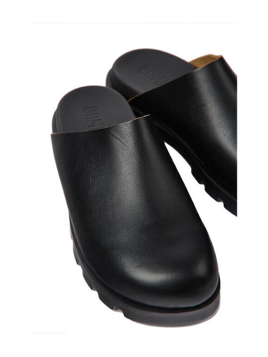 Leather Mules with Heel in Black Color