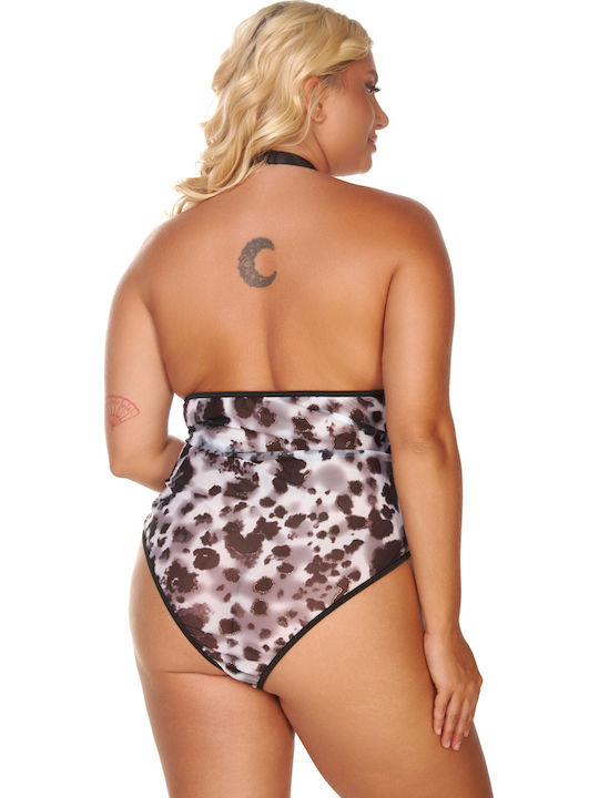 Bodysuit Plus Size Animal Print Cu Decupaj Șnururi Leopard