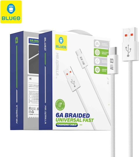Blueo Braided USB 2.0 Cable USB-C male - USB-A 18W Λευκό