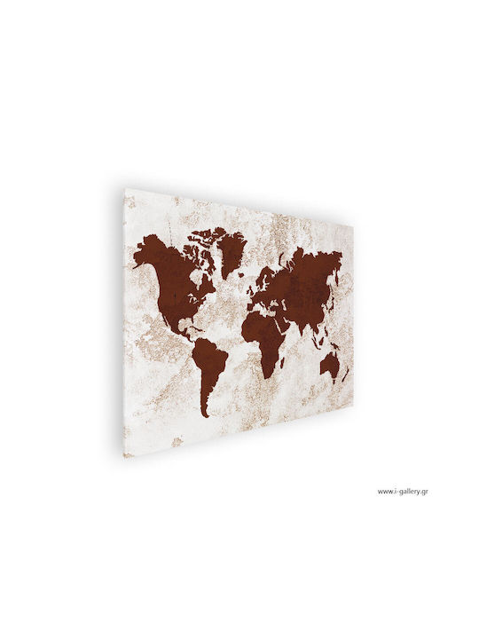 Πίνακας Καμβά Καφέ Χάρτης Παγκόσμιος 40x30 Cm