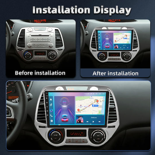 Car Audio System for Hyundai i20 2008-2012 (Bluetooth/USB/WiFi/GPS/Apple-Carplay/Android-Auto) with Touch Screen 9"