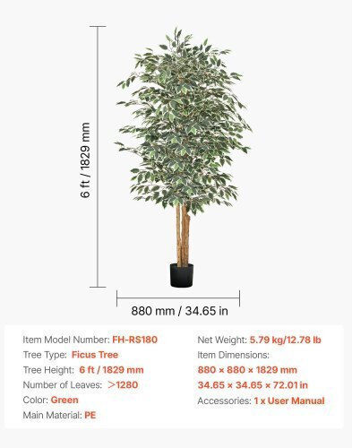 Изкуствено растение в саксия Ficus Lyrata Green 180см Vevor