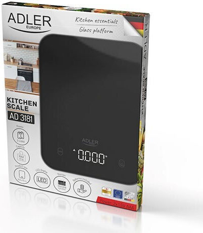 Adler Ψηφιακή Ζυγαριά Κουζίνας έως 5kg Μαύρη