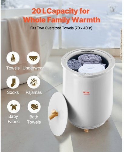 Vevor 20l Towel Warmer Bucket Led Light Timer Temperature Setting Gray
