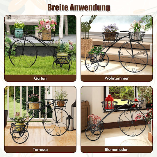 Costway Metal Plant Stand Bicycle Design Shelf 3 Baskets Black 85 x 25 x 50 cm Gt4316dk