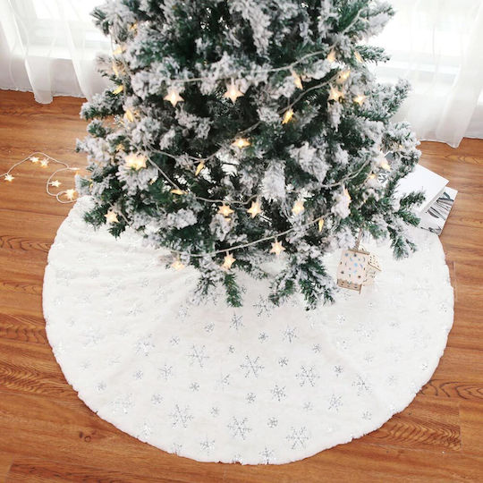 Christmas Tree Skirt Fabric White with Furry Texture D80cm.