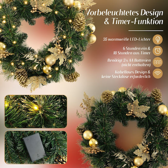 Costway Christmas Lighted Decorative Wreath Battery Powered 60cm