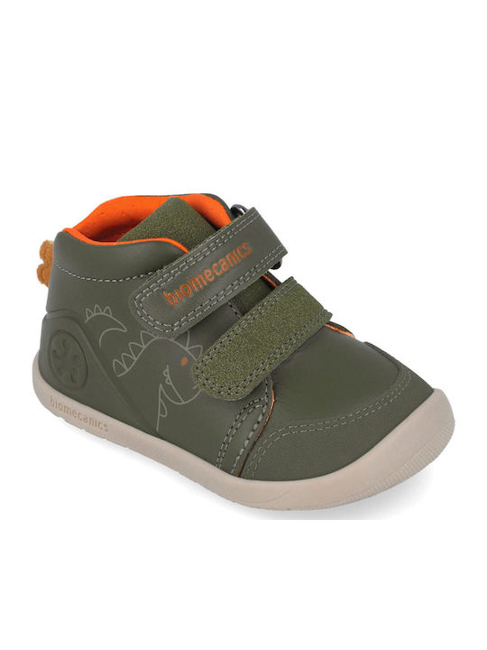 Anatomical Leather Kids Boots with Velcro Green