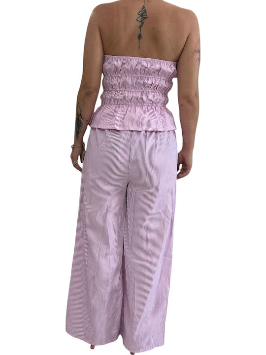 Women's Pink Set with Pants with Elastic Striped