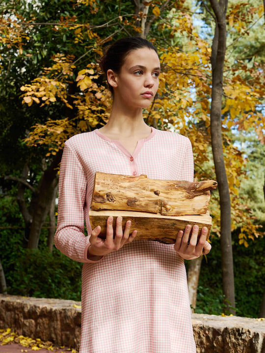 Vamp Winter Women's Nightdress Pink Tan