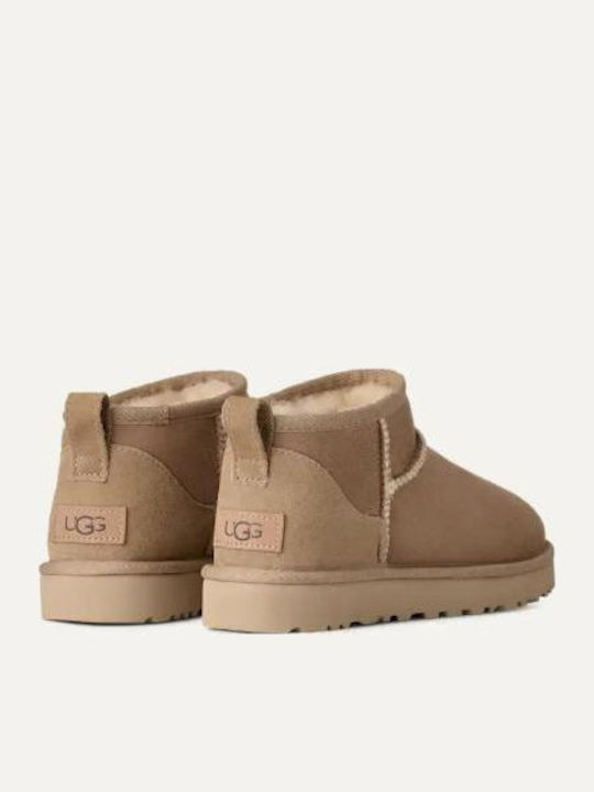 Classic Ultra Mini Suede Γυναικεία Μποτάκια Μπεζ