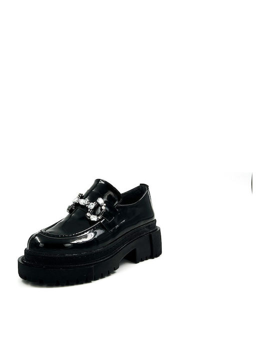 Lackleder Damen Loafers in Schwarz Farbe