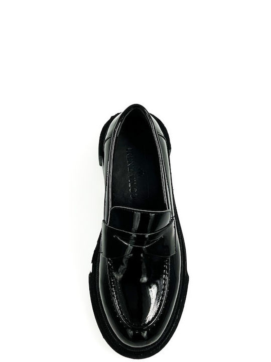 Lackleder Damen Loafers in Schwarz Farbe
