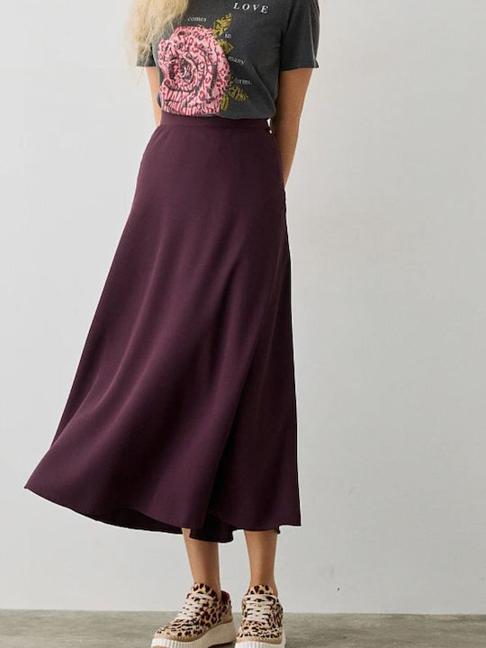 High-waisted Midi Skirt Burgundy