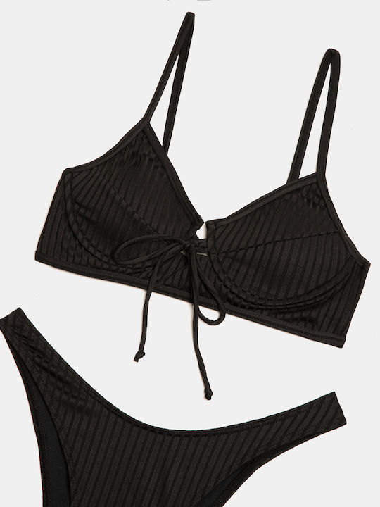Set Bikini Cu Armătură Rip Negru Negru Set Bikini Cu Armătură Rip Negru Negru