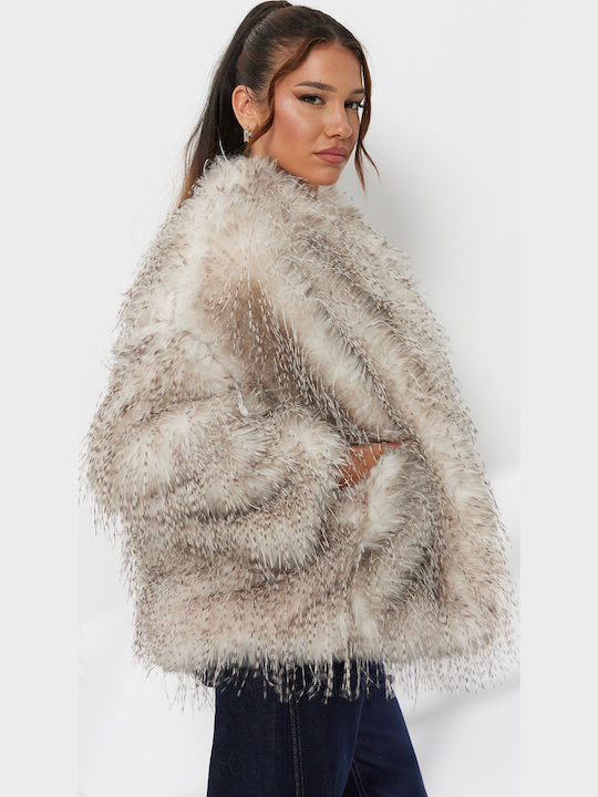 Women's Short Fur Γκρι-μπεζ