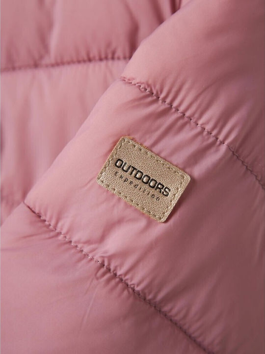 Down Jacket Kids Quilted Long Coat with Lining & Hood Pink