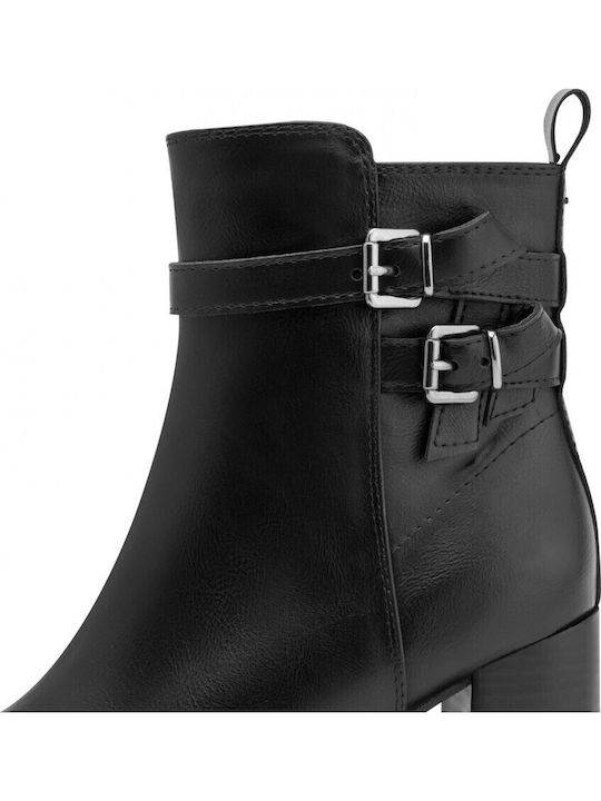 Leather Women's Ankle Boots with High Heel Black
