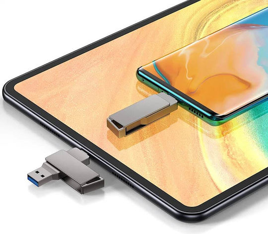 Techsuit 64GB USB 3.0 Stick με σύνδεση USB-A & USB-C Γκρι