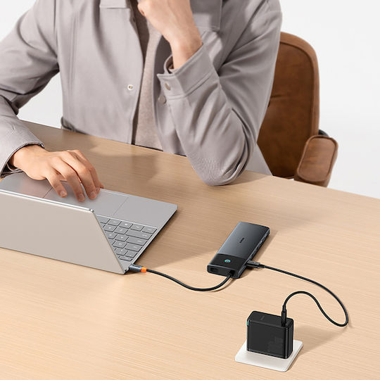 Baseus Metal Gleam II USB-A / USB-C Docking Station με 4K PD Ethernet Γκρι