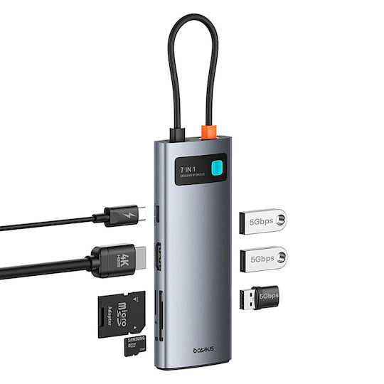 Baseus Metal Gleam 7in1 USB-C Docking Station with HDMI 4K PD Gray