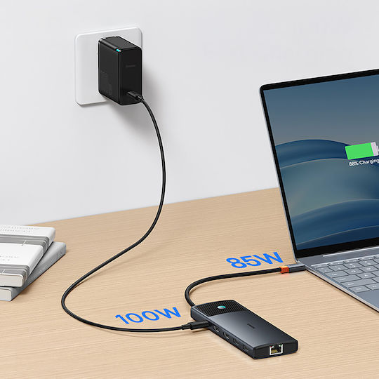 Baseus Metal Gleam II USB-A / USB-C Docking Station με 4K PD Ethernet Γκρι