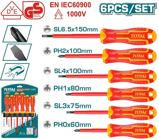 Total Σετ 6 Κατσαβίδια Ηλεκτρολόγου VDE 1000V