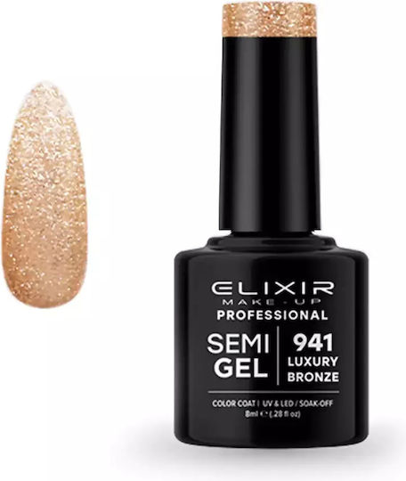 Elixir Semi Gel Ημιμόνιμο Βερνίκι Νυχιών 941 Luxury Bronze με Glitter 8ml