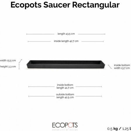 Ecopots Πιάτο Ζαρντινιέρας Μαύρο 47.5x19.5εκ. 74.013.45