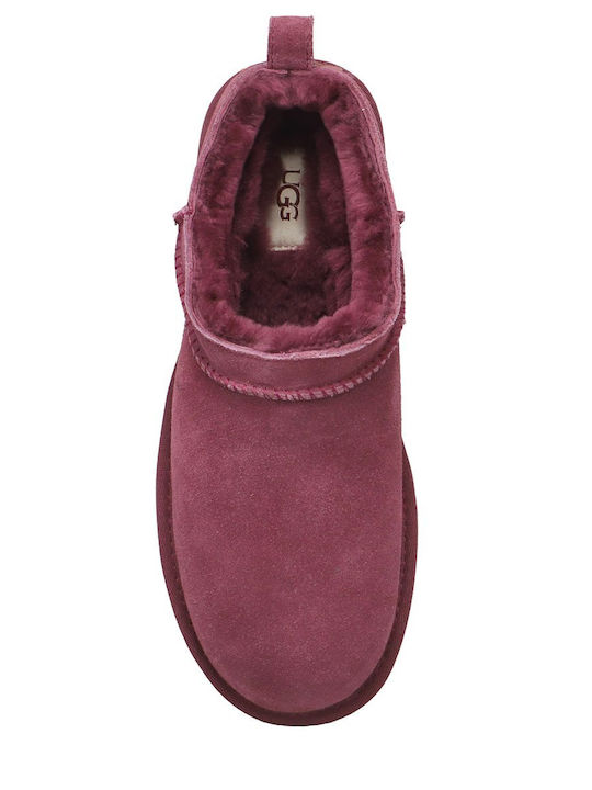 Classic Micro Closed-Toe Leather Women's Burgundy Slippers